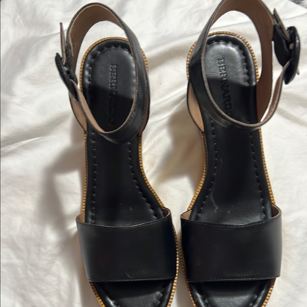 Bernardo Black Flat Sandals with Ankle Strap